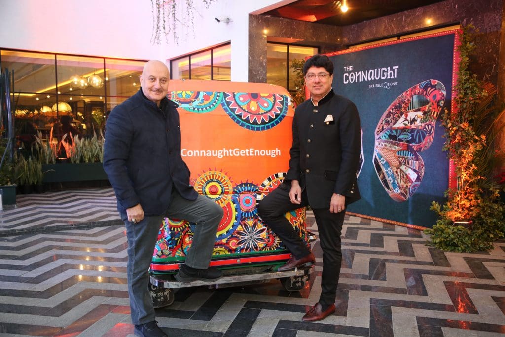 Mr. Puneet Chhatwal and Anupam Kher inside Auto Unveiling The Connaught New Delhi in the presence of VIPs and celebrities