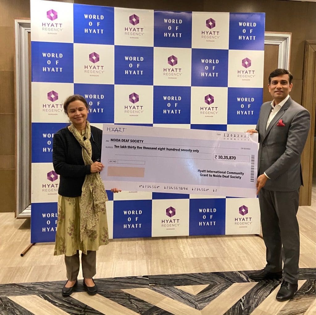 Hyatt Community Grant of USD 14500 donated to Noida Deaf Society by Hyatt Regency Gurgaon 1 Hyatt Regency Gurgaon