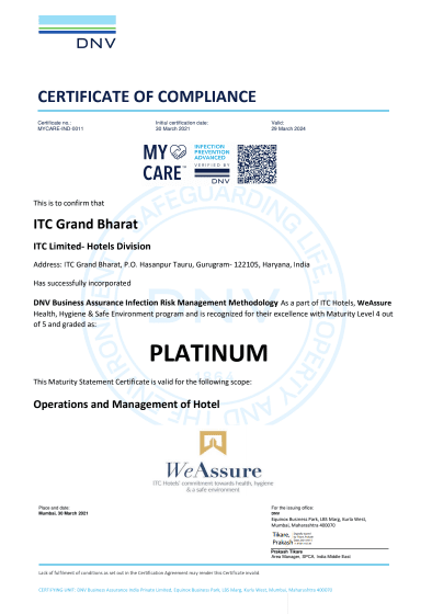 Bharat ITC Hotels 1st hotel chain in the world to receive PLATINUM certification under DNV’s My Care