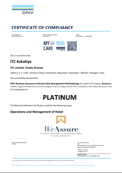 kakatia ITC Hotels 1st hotel chain in the world to receive PLATINUM certification under DNV’s My Care