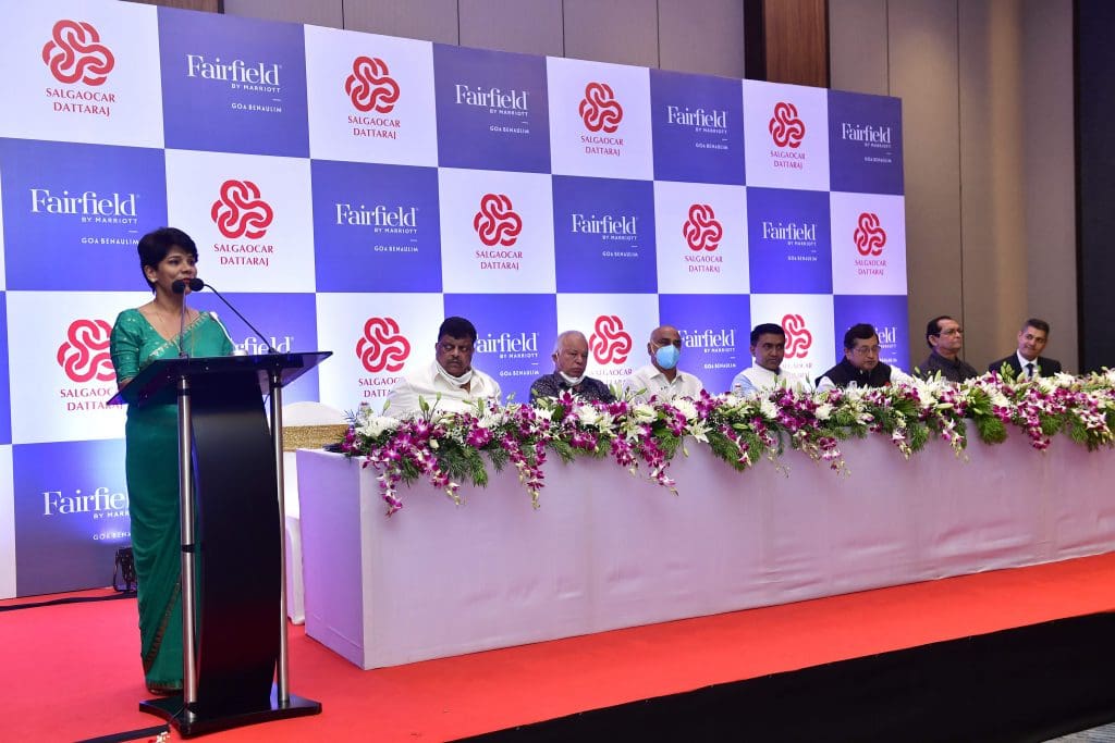2. Ranju Alex Market Vice President– West India Marriott Hotels India Pvt. Ltd addresses people at the launch of Fairfield by Marriott Benaulim in presence of Goa CM other delegates Fairfield by Marriott expands in India with 144-room new Fairfield by Marriott Goa Benaulim