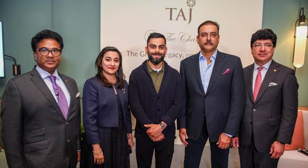 The Chambers opens at new outpost in chic London at Taj 51 Buckingham Gate Suites and Residences 1 The Chambers - L to R: Prabhat Verma, IHCL, Mehrnavaz Avari, IHCL, Indian Cricketers - Virat Kohli and Ravi Shastri,
with Puneet Chhatwal, MD & CEO- IHCL