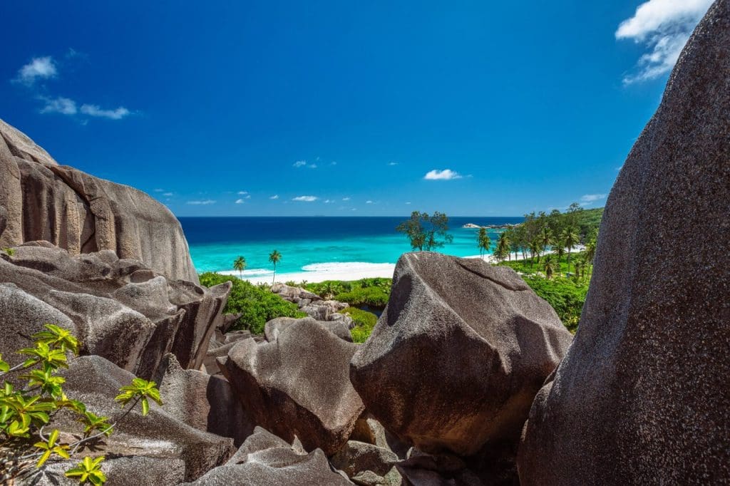 View of Grand Anse Beach from Granite top by Torsten Dickmann