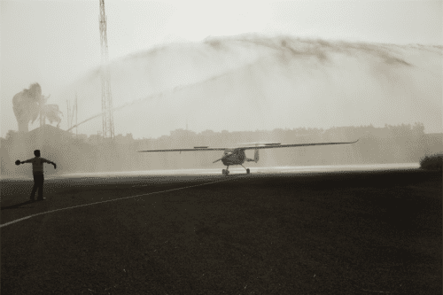 Aarohi Pandit lands to a water salute