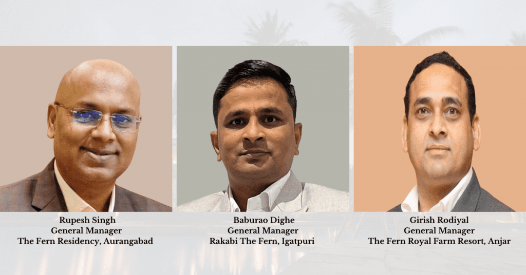 The Fern appoints 3 new General Managers - Girish Rodiyal, Rupesh Singh and Baburao Dighe 1 Appointment 3 appointments 1 The Fern appoints 3 new General Managers - Girish Rodiyal, Rupesh Singh and Baburao Dighe