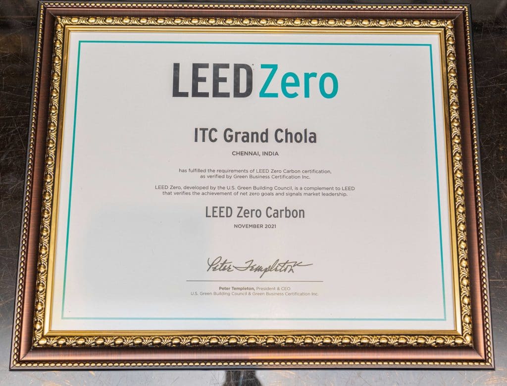 LEED ZERO CARBON CERTIFICATION, ITC GRAND CHOLA