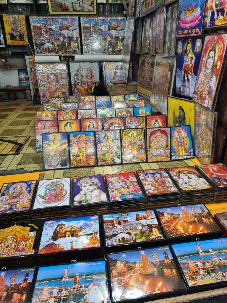 Shop-upon-shop-with-pictures-of-gods-and-goddeses-in-Haridwar