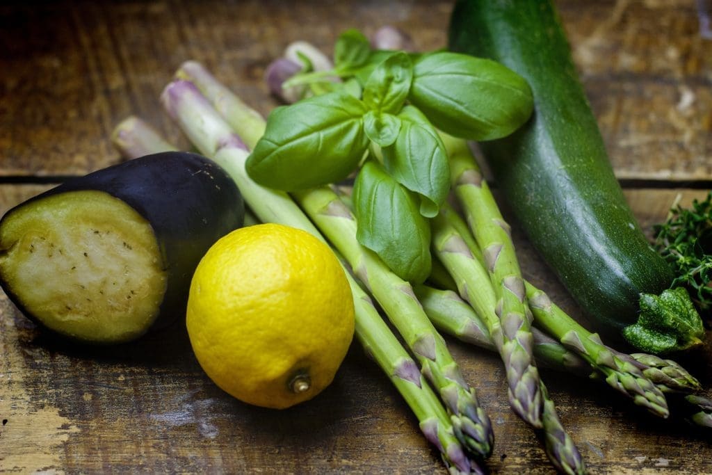 Portuguese Mediterranean Diet Vegetables Asparagus Zucchini Lemon