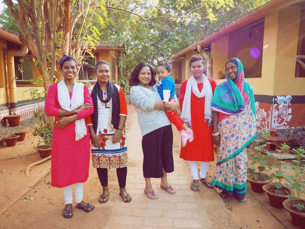 Indrani Chakraborty with the tribal Santal all-women Svanir Wilderness Homestay 