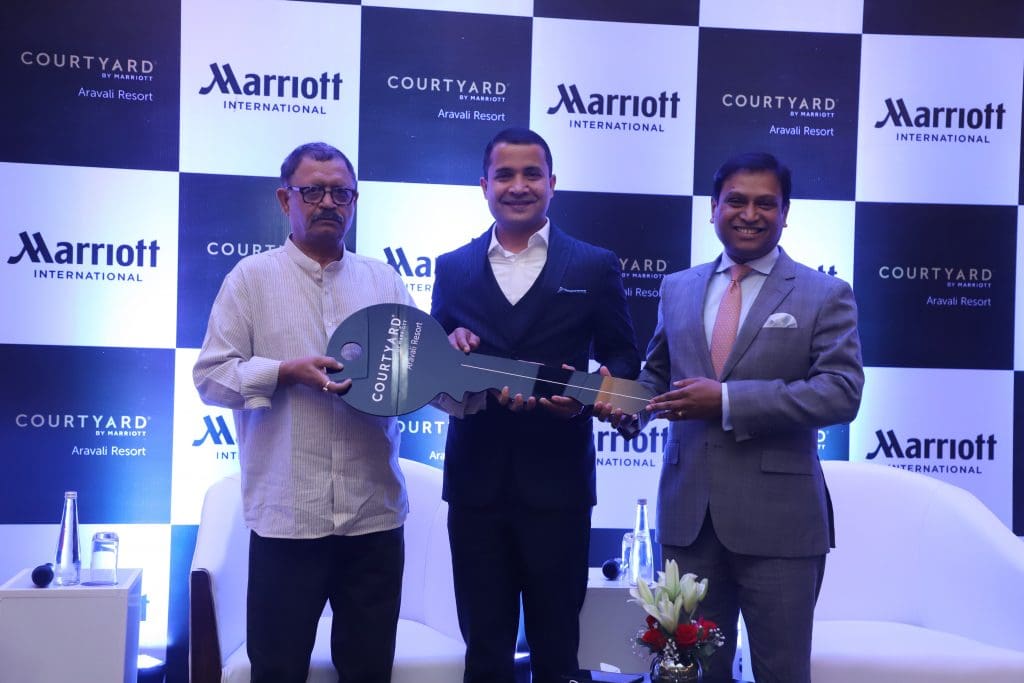 At the launch of the Courtyard by Marriott Aravali ResortL  R.C Juneja-Co-Founder & Chairman, Mankind Pharma, Rajneesh Kumar- GM, Courtyard by Marriott Aravali Resort, Arun Kumar-Mrk VP - North India, Nepal and Bhutan, Marriott International 