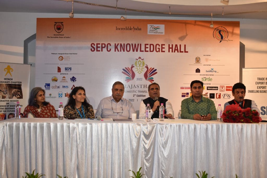 Chairman RTDC, Dharmendra Rathore (Third from right) speaking at the session The resurgence of Shekhawati
