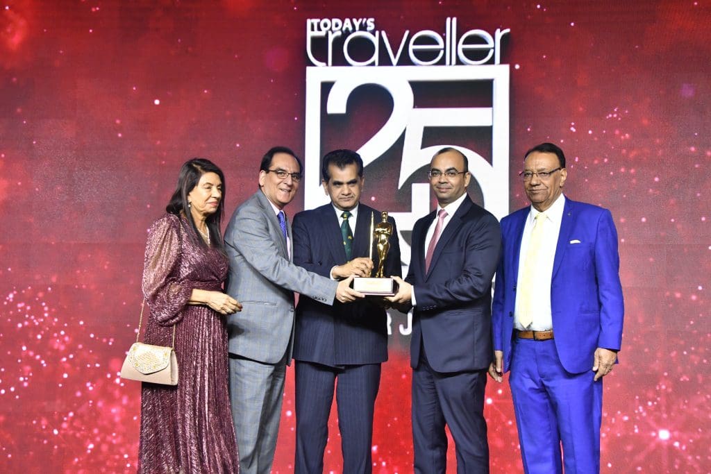 L-R: Kamal Gill - Executive Editor - Todays Traveller; KB Kachru - Chairman Emeritus and Principal Advisor -, RHG; Amitabh Kant - G-20 Sherpa - Government of India;  Zubin Saxena - MD & Vice President Operations, South Asia - Radisson Hotel Group; Kewal Gill - Chairman   - Todays Traveller  