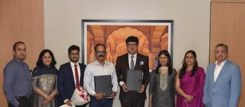Puneet Chhatwal, MD & CEO and Suma Venkatesh, Executive Vice President - Real Estate & Development, IHCL at the signing of SeleQtions Munnar with Cyriac Augustine, Group Chairman, CRB Group