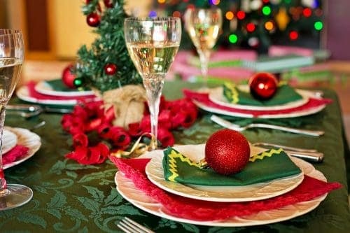 Christmas Table with Champagne set for Dinner