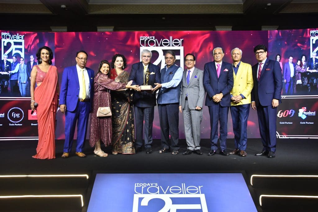Todays Traveller, Rajiv Kaul felicitated with Lifetime Achievement Award at Today's Traveller Award 2022
L to R:  Shivani Wazir Pasrich, Kewal Gill - Chairman - Gill India Group, Kamal Gill - Executive Editor & Managing Director - Gill India Group, Ruchi Kaul, Rajiv Kaul, V K Duggal - Former Governor of Manipur & Mizoram, KB Kachru - Chairman Emeritus & Principal Advisor RHG, Nakul Anand - Executive Director - ITC Limited, Ajay Bakaya - Managing Director - Sarovar Hotels, Puneet Chhatwal - MD & CEO - IHCL