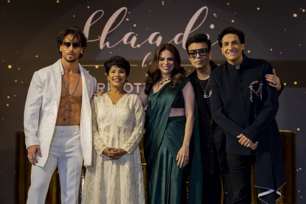 L-R_ Tiger Shroff, Ranju Alex, Area Vice President, South Asia Marriott Intl, Khushnooma Kapadia, Sr. Area Director of Marketing, South Asia, Marriott Int., Karan Johar and Shiamak Davar at the  Shaadi by Marriott Bonvoy evening