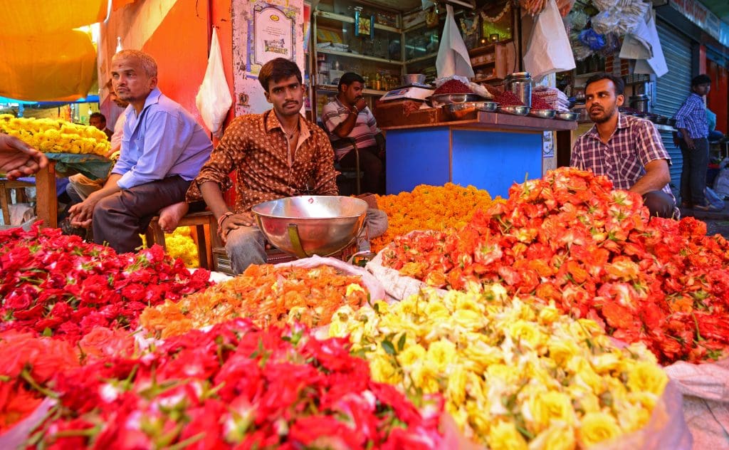 Flower vendors Devaraja Market, Mysore Image courtesy Christopher J. Fynn via Wikipedia Commons