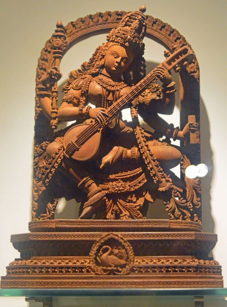 Old Sandalwood image of Sarasvati from Mysore. Image courtesy Christopher J. Fynn via Wikipedia Commons