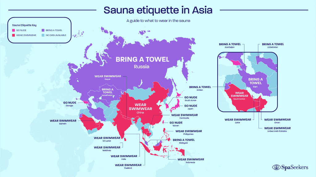 New Sauna Global Map of 84 countries reveal what to wear as spa lovers ease out in a Spa 6 Sauna etiquette in Asia