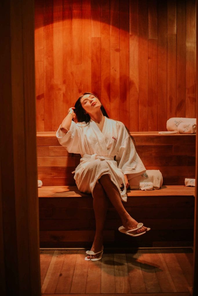 Relaxing in a sauna
