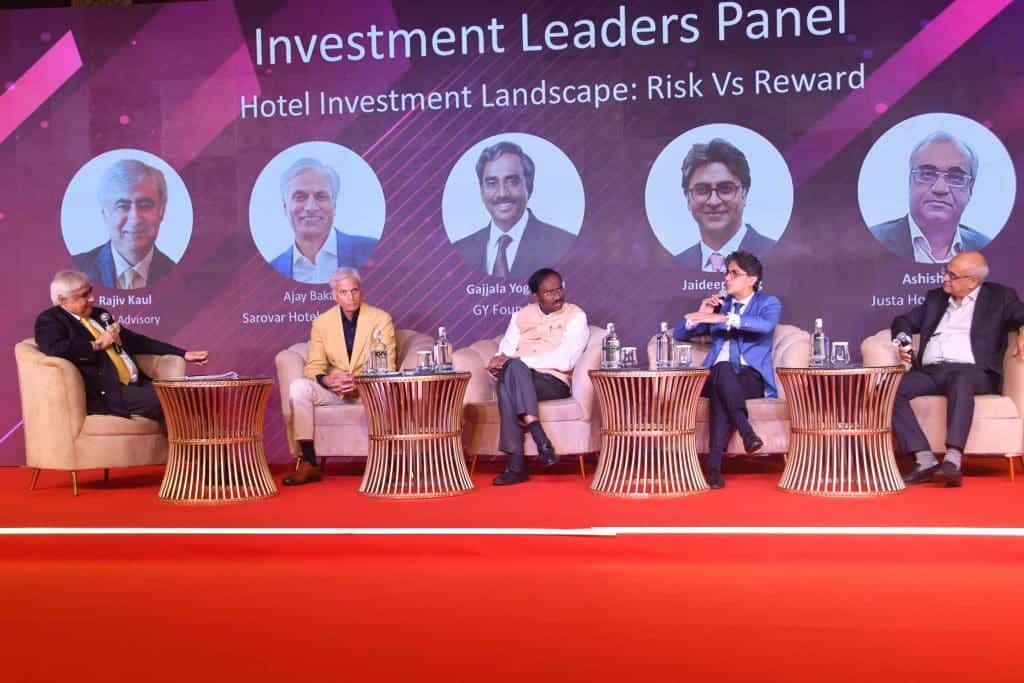 L-R: Rajiv Kaul, Founder, Kaul Advisory; Ajay Bakaya, Managing Director, Sarovar Hotels & Resorts; Gajjala Yoganand, CMD, Manjeera Group and Founder Trustee, GY Foundation; Jaideep Dang, Managing Director, Hotels & Hospitality, JLL; Ashish Vohra, Founder & CEO, Justa Hotels & Resorts