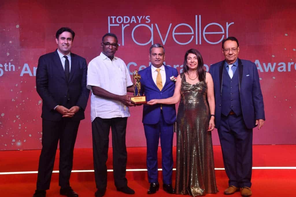 L-R: Sidharth Kaul, Sales Manager, JW Marriott, Bengaluru, Justice Jasti Chelameswar, Former Judge, Supreme Court of India; Gaurav Sinha, Hotel Manager, JW Marriott, Bengaluru; Kamal Gill, Executive Editor and Managing Director, Gill India Group; Kewal Gill, Chairman, Gill India Group