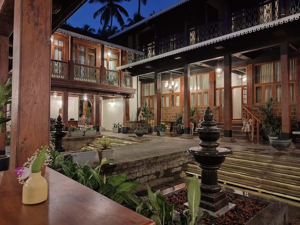 The beautifully lit courtyard in the evening