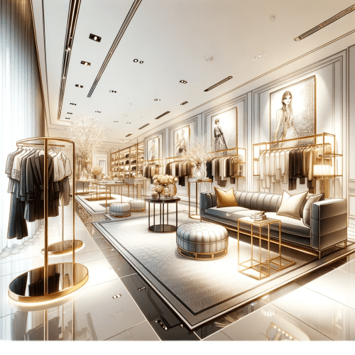 Chic interiors of luxury shops in Paris