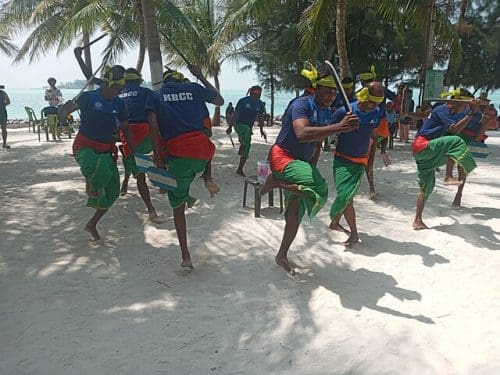 Kolkali-Parichakali folk dance by villagers of Kalpeni at Koomel beach resort of Lakshadweep Archipelago. Image credit Rudolph.A.furtado via Wikipedia Commons