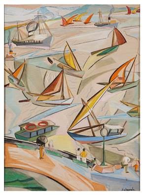 Jehangir Sabavala, Sails in the Harbour, circa 1950s being showcased by Taj Art Gallery, The Taj Mahal Palace, Mumbai