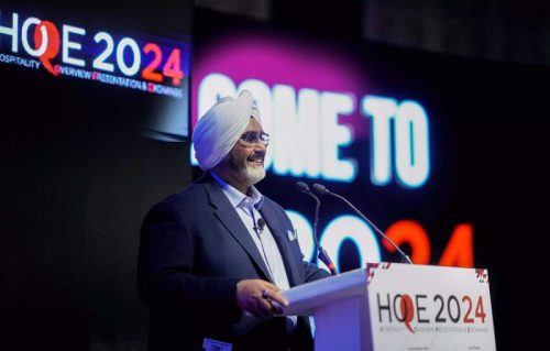 Mandeep Singh Lamba, President & CEO of HVS addresses delegated at HOPE 2024