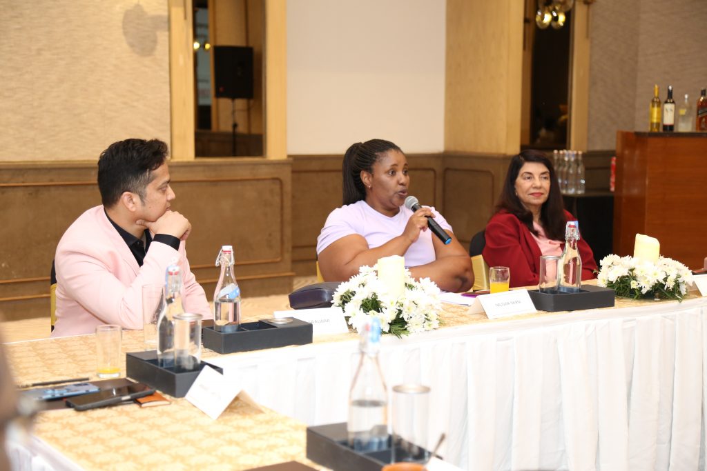 Neliswa Nkani, Hub Head – Middle East, India and South-East Asia, South African Tourism, addressing the gathering at South African Tourism Corporate Think Tank Chennai 2024