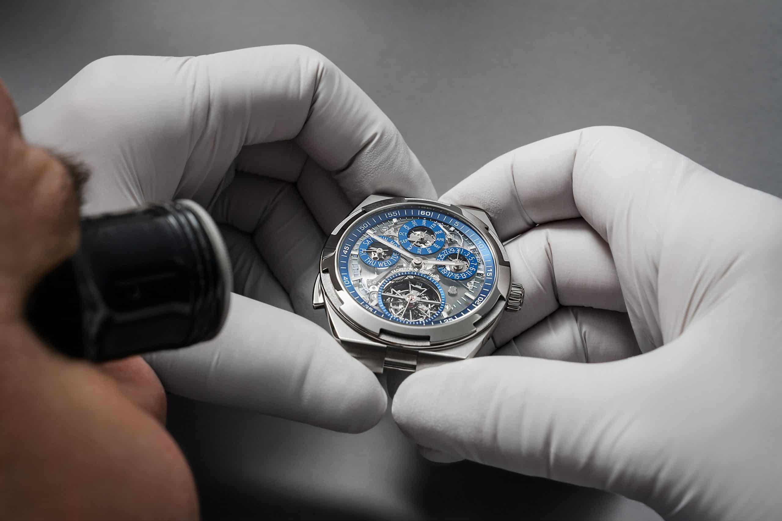 Vacheron Constantin Unveils Dazzling Overseas Grand Complication Openface: 602-Components 5 Hour markers in 18K white gold appear suspended above the mechanism Overseas Grand Complication Openface