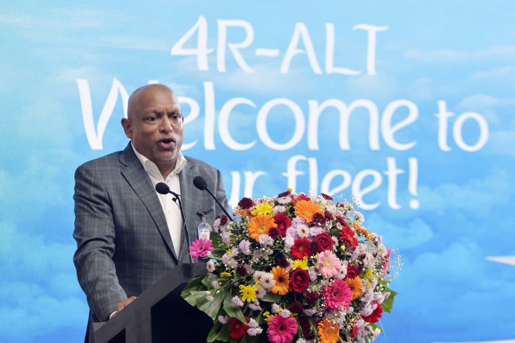 SriLankan Airlines’ first wide-body aircraft in 7 years touches down at BIA 2 Sarath Ganegoda, Chairman of SriLankan Airlines, delivers an address to the gathering assembled for the aircraft’s arrival at the hangar