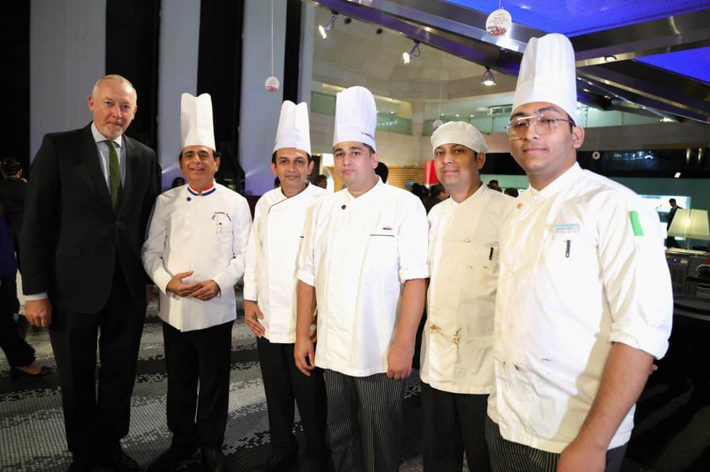 (L-R) His Excellency Didier Vanderhasselt - Ambassador of Belgium to India, Chef Davinder Kumar - Vice President F&B Production and pâtisserie team