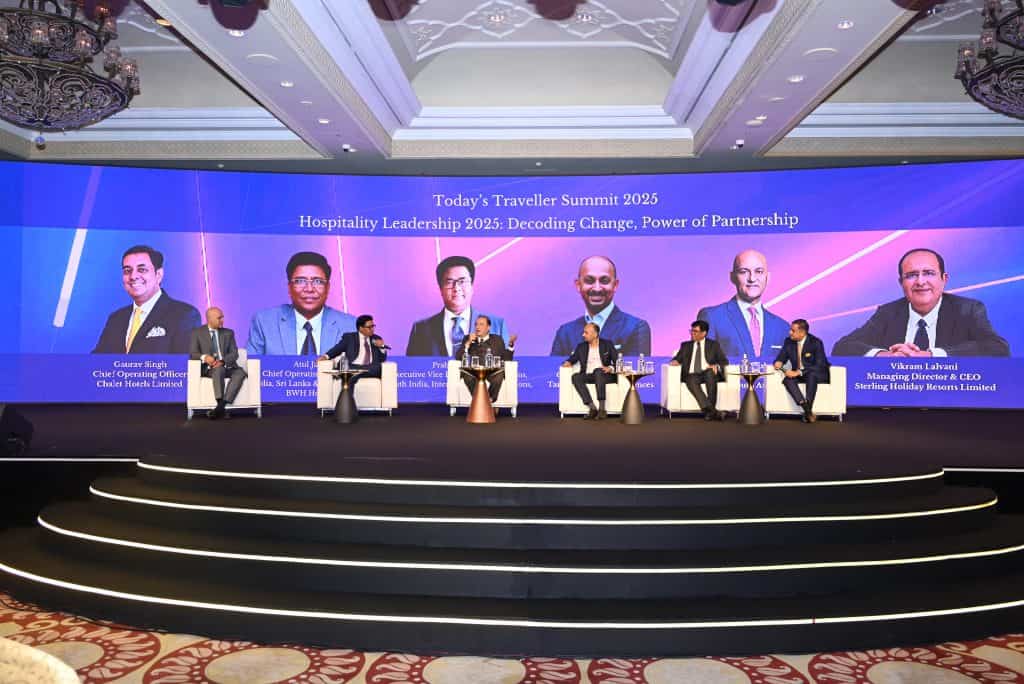 The first panel discussion, Power of Partnership, at the Today’s Traveller Summit & Awards 2025 featured an eminent panel of industry leaders — Gaurav Singh, Chief Operating Officer, Chalet Hotels Limited; Atul Jain, Chief Operating Officer, India, Sri Lanka and Bangladesh, BWH Hotels; Samir MC, Chief Executive Officer, Tamara Leisure Experiences Pvt. Ltd.; Vineet Mishra, Vice President, Operations, India and South Asia, Accor; and Prabhat Verma, Executive Vice President, Operations, South India, International and Expressions, IHCL. The session was moderated by Vikram Lalvani, Managing Director and CEO, Sterling Holiday Resorts Limited.