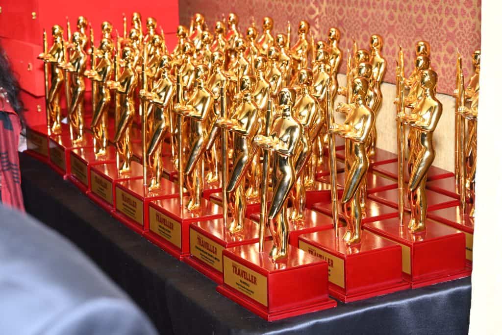 A glittering line up of the Today’s Traveller Awards 2025 trophies, symbols of excellence, leadership, and innovation in India’s travel, tourism, and hospitality industry, awaiting their deserving winners on a night celebrating success and inspiration.