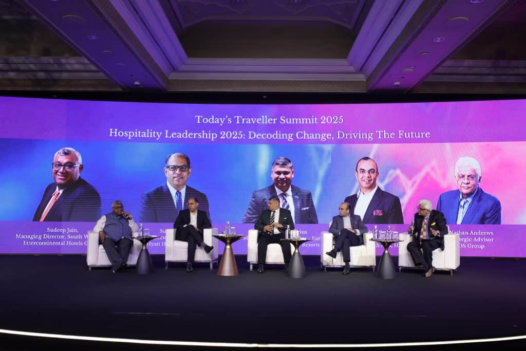 The concluding panel, “Hospitality Leadership: Decoding Change, Driving the Future,” at the Today’s Traveller Summit & Awards 2025 brought together leading voices in global hospitality — Sudeep Jain, Managing Director, South West Asia, IHG; Sunjae Sharma, Managing Director, India and Southwest Asia, Hyatt Hotels Corporation; Rahool Macarius, Market Managing Director, Eurasia, Wyndham Hotels and Resorts; and Zubin Saxena, Senior Vice President and Regional Head, South Asia, Hilton — in a thought-provoking discussion moderated by Nathan Andrews, Strategic Advisor, DS Group.