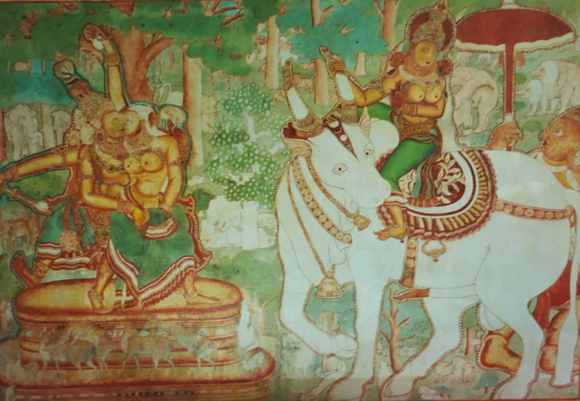 Kerala mural painting, dating back to the 8th century CE, adorns temple and palace walls with vivid depictions of mythology rendered in bold outlines and saturated colour.