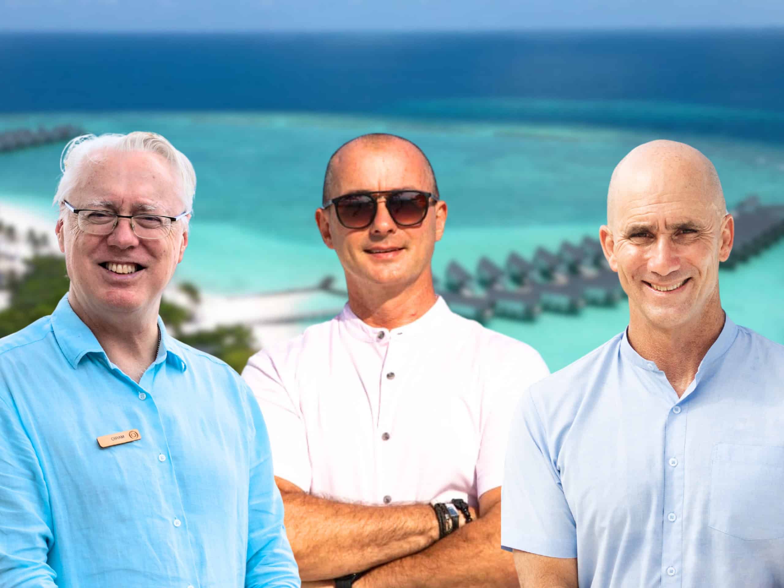 From left to right: Mario Stanic, General Manager, RAAYA by Atmosphere, Maurice Van Den Bosch, General Manager, VARU by Atmosphere, and Brett Craig Castleman, General Manager, OBLU SELECT Sangeli, Atmosphere Core