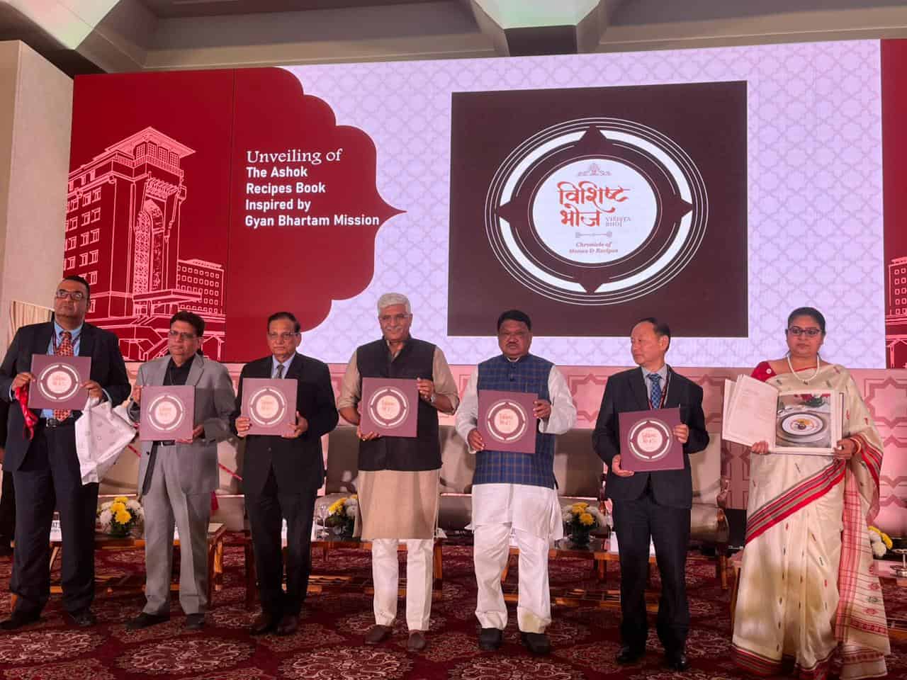 Union Minister for Culture and Tourism, Shri Gajendra Singh Shekhawat, alongside senior dignitaries, unveils The Ashok Recipe Book Inspired by “Gyan Bharatam” during the 60-year celebration of ITDC and 70 years of The Ashok Hotel in New Delhi.