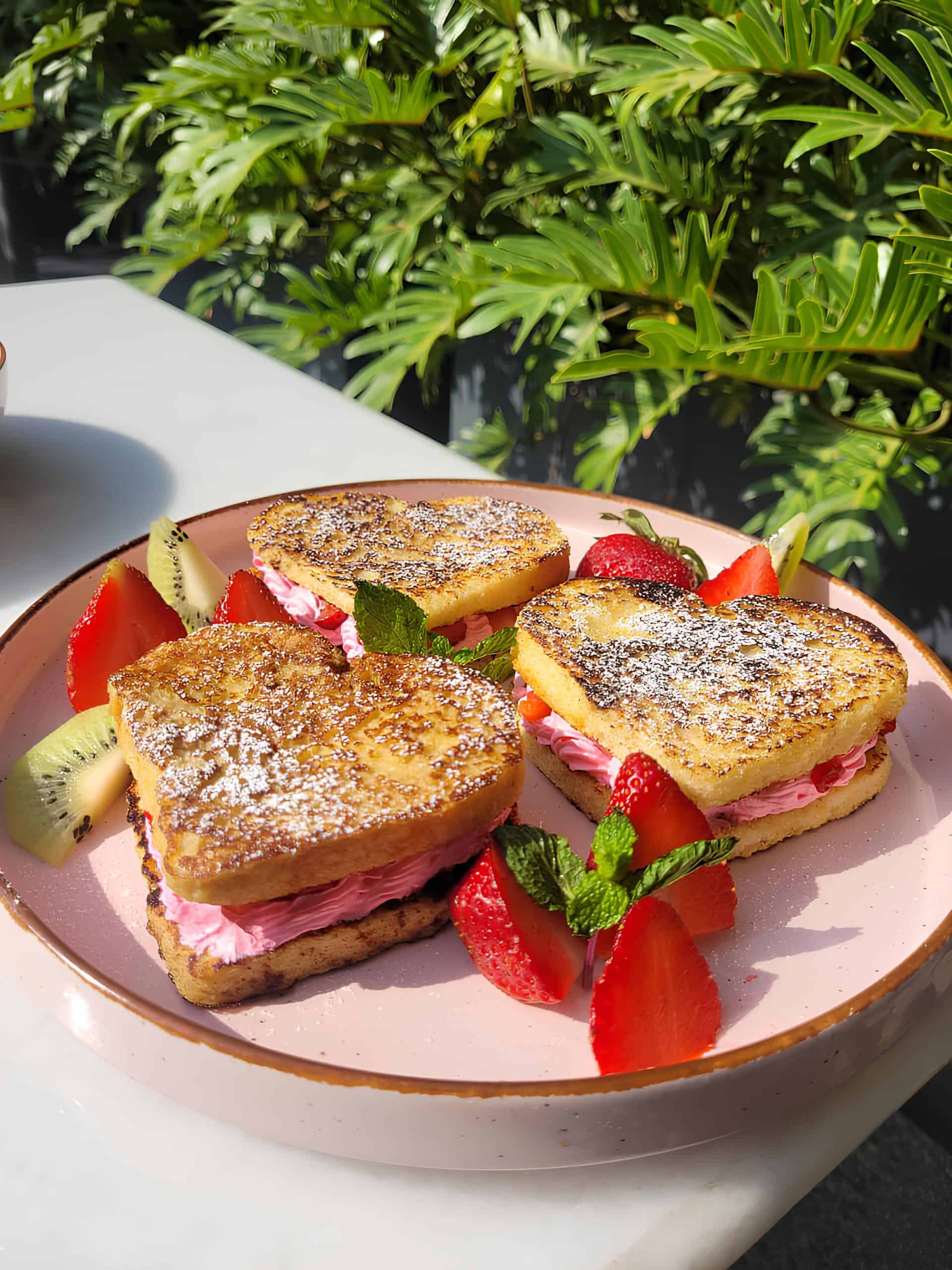 Strawberry Cream Cheese Stuffed French Toast Hearts by Executive Chef Vilas Dhakunte, Grand Mercure Bangalore. Valentine's Day