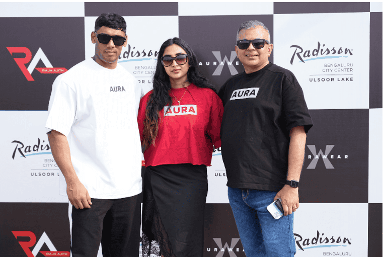 Raja Ajith, IFBB Pro, Yamini, and Jit Bose, Vice President - Commercial Sales, GRT Hotels & Resorts, at Aura For Life by Radisson Bengaluru City Centre