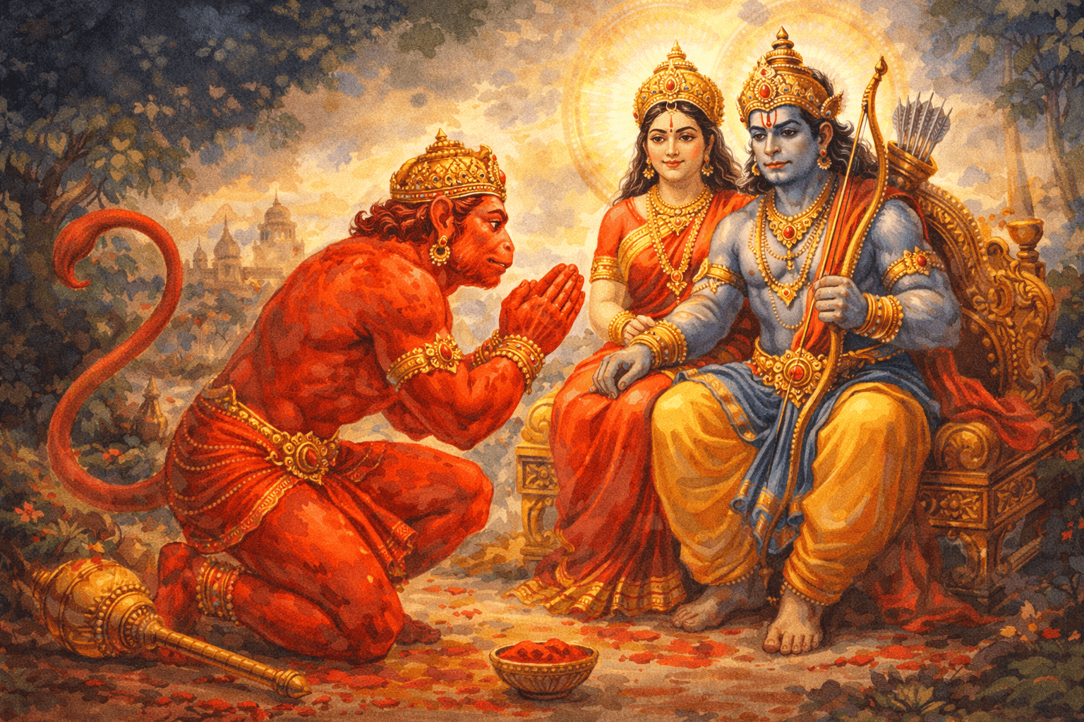 Hanuman's devotion before Sita and Rama
