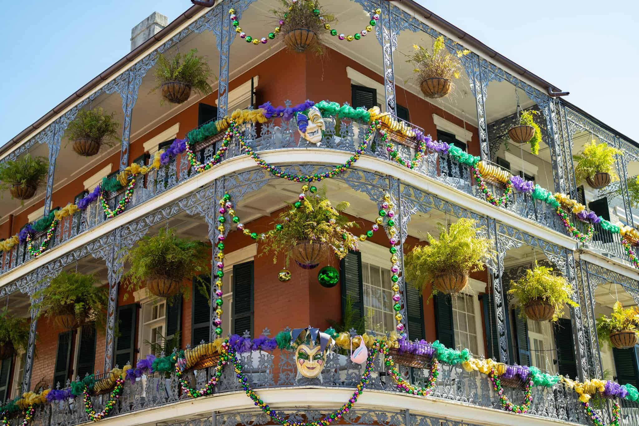 Colour, balconies and carnival charm come together in a façade dressed for celebration