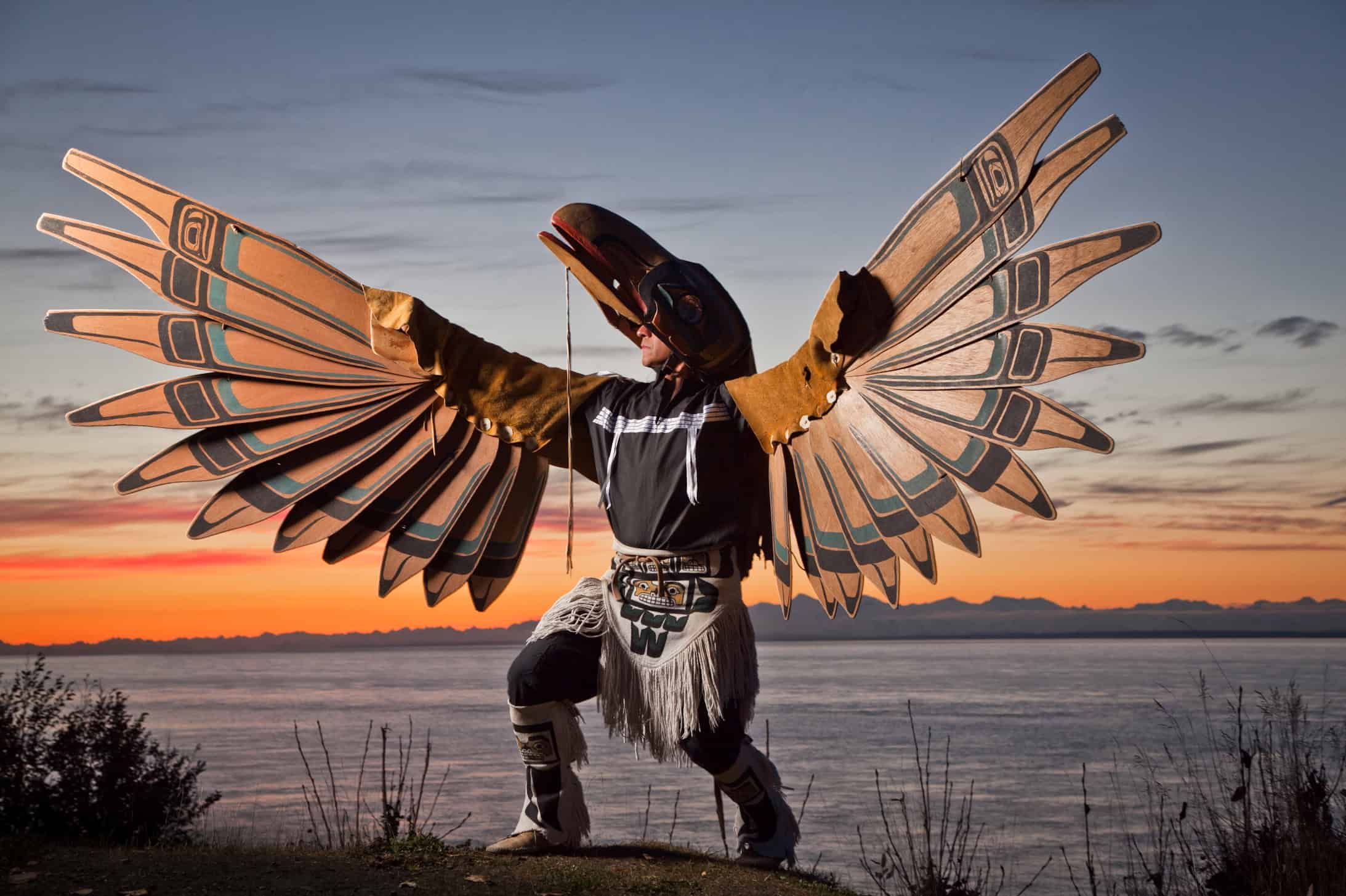 Gene Tagaban, with his Raven Spirit costume, Anchorage, Alaska