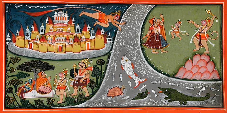 Hanuman Visits Sita In Lanka - Vintage Indian Painting From Ramayan by Raghuraman
