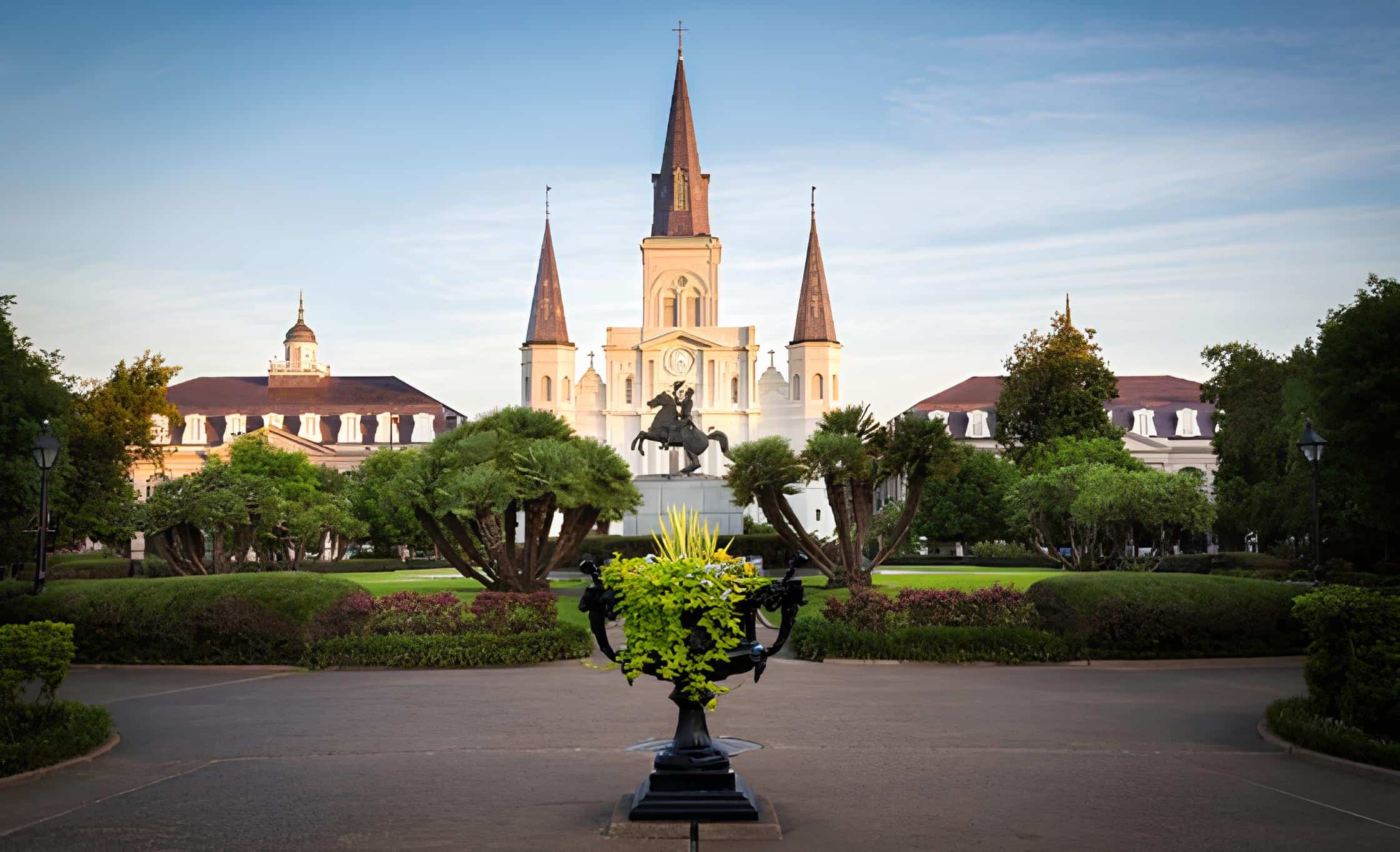 Jackson Square frames the soul of New Orleans with St. Louis Cathedral, gardens, and old-world grace