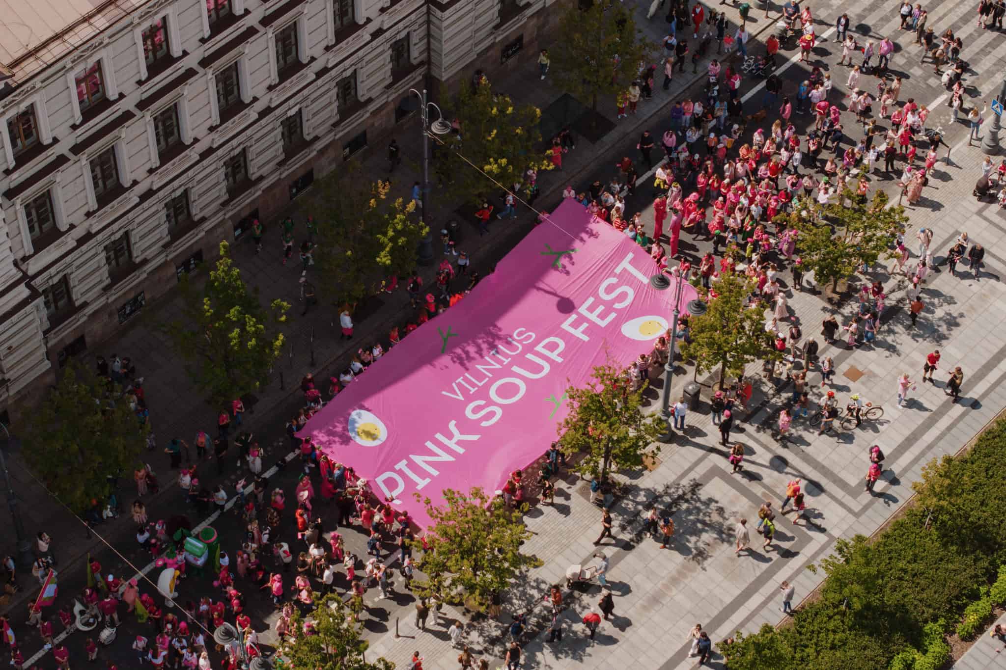 A city square turns pink as the festival brings soup, smiles and summer cheer together