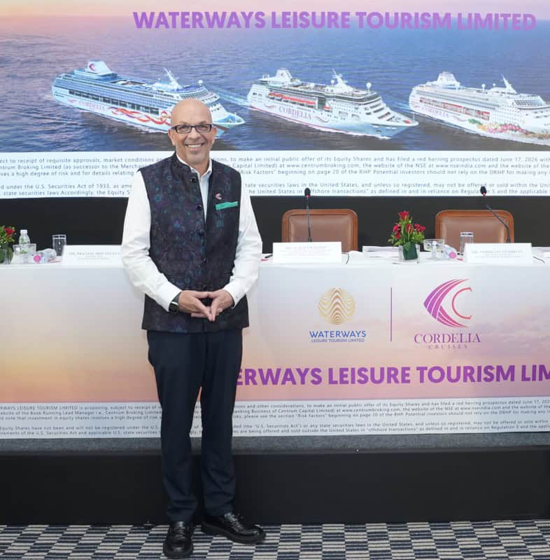 Jurgen Bailom, Chairman, Executive Director & CEO, Waterways Leisure Tourism Limited (Cordelia Cruises), at the company's IPO in Mumbai